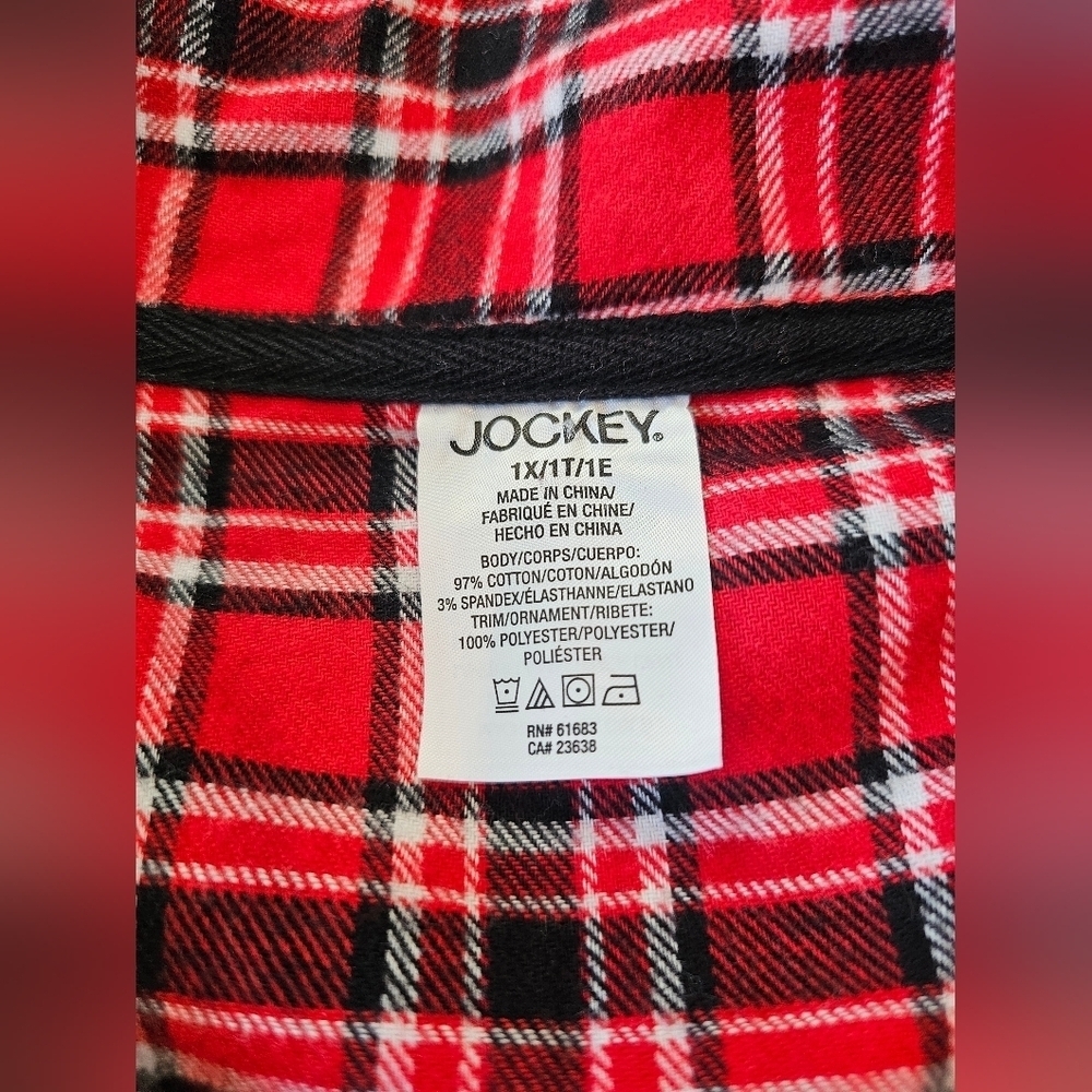 Jockey Women's Size 1X Soft Flannel Red Black White Plaid Nightshirt New w/ Tag - Picture 6 of 8